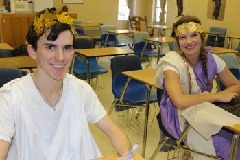 Seniors at St. Edmund High dress in togas during Homecoming Week dress days.